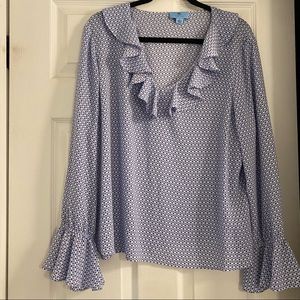 CeCe Blue and White Blouse